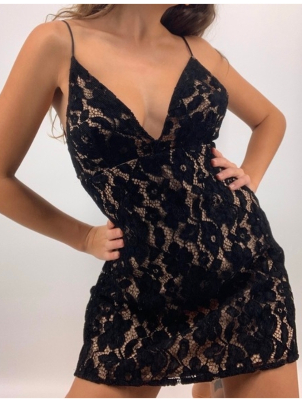 Free People Black Lace Slip Mini Dress Retal $108.00